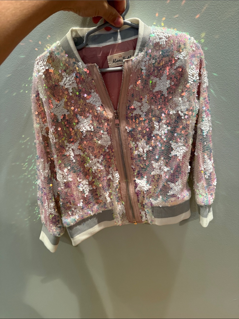 Goldie Pom Light Pink Sequin Bomber Jacket for Kids